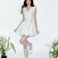 White Floral Print V Neck Mini Dress Women With Ruffle Trim And Bubble Skirt R9424