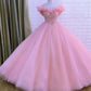 Long Ball Gown Prom Dress, Quinceanera Dresses, Pink Lace Appliques Dress   S1839