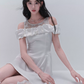 Women French Romantic Style Dress With Sheer Lace Top And Satin Flared Skirt R9415