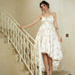 Cream Floral Cami Dress with Sheer Mesh Waist, High-Low Puff Skirt & Back Zipper R9184