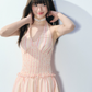 Y2K Style Light Pink Striped Halter Dress High Waist Slim Fit Party Dress R9353