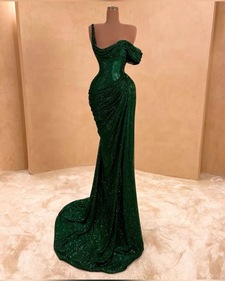 Dark Green Sequin Elegant Evening Gowns Long Prom Dress     S7235