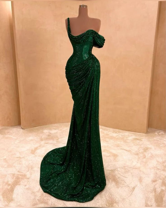 Dark Green Sequin Elegant Evening Gowns Long Prom Dress     S7235