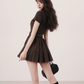 Arrival Preppy Style Brown Striped Shirt Dress with Belt and Pleated Skirt R9373