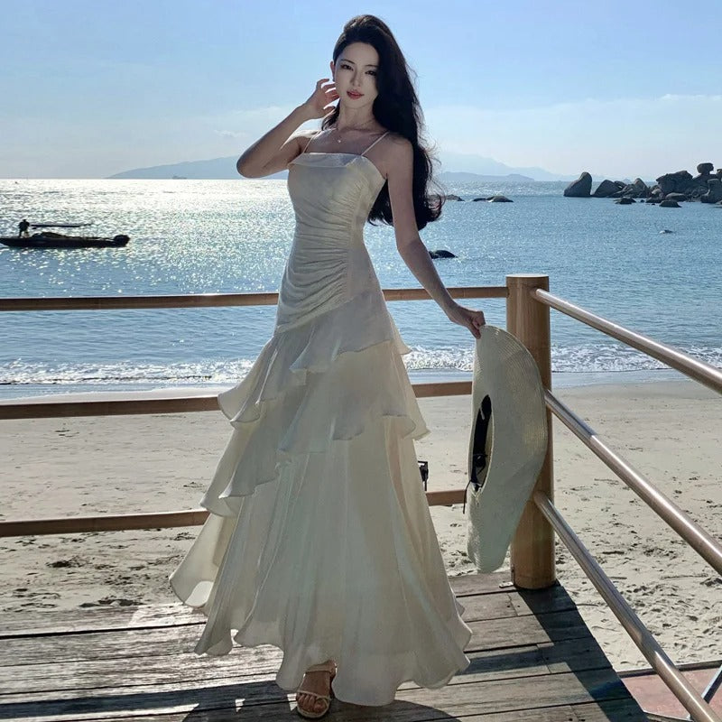 Ivory Stunning Vintage Evening Gown Long Prom Dress     S7259