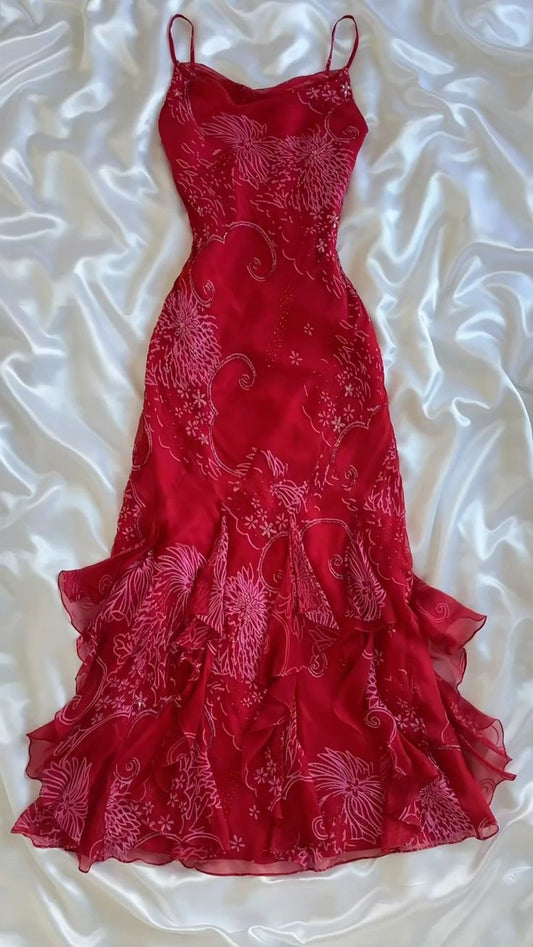 Red Chiffon Long Prom Dress Evening Party Dress     S7077