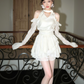 White Halter Neck Dress with Off-Shoulder Ruffle Sleeves and Tiered Skirt R9224