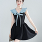 Black & Blue Dress, Women's Sleeveless Ruffle Collar with Bow A-Line Mini Dress R9340