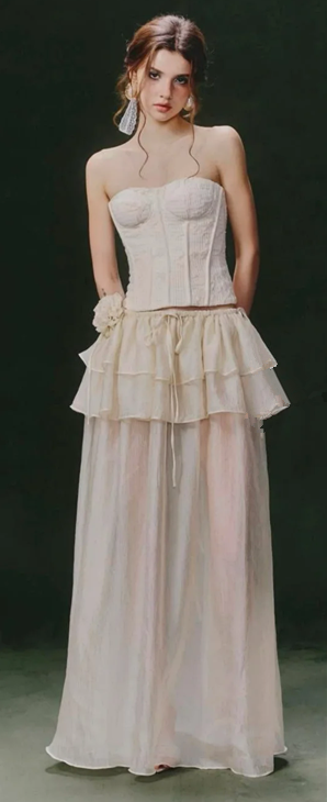 White tube top waist slim fishbone top sexy long skirt homecoming dress R4915