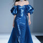 Blue one-shoulder slim waist hip fishtail long dress, prom dress R5337