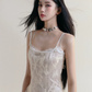 White Lace Butterfly Print Cami Dress Women With Corset Style Bodice R9446