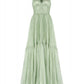 A Line V Neck Sleeveless Green Long Evening Prom Dresses         S7107