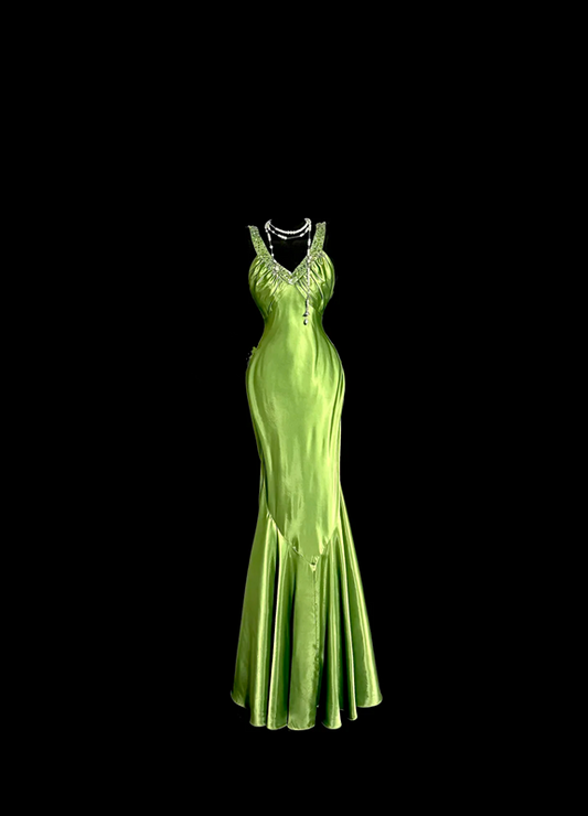 Green fitted bodycon ball gown R6607