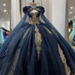 A Line Appliques Tulle Quinceanera Dresses With Cape Ball Gown Sweet Sixteen Prom Party Dresses       S7166