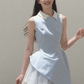 Light Blue Sleeveless Collared Mini Dress Women Tulle Layered Flare Dress R9359