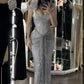 Silver formal dress Sexy Mermaid Long Evening Dresses Prom Gown     S6956