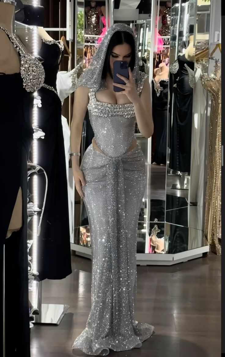 Silver formal dress Sexy Mermaid Long Evening Dresses Prom Gown     S6956