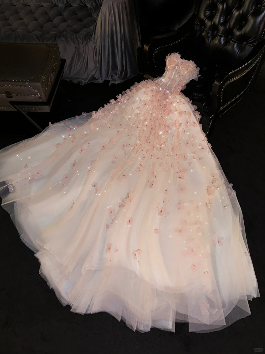 A Line Tulle Strapless Long Stunning Vintage Evening Gown Prom Dress       S7263