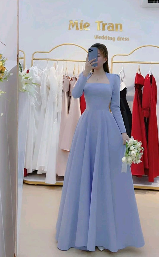 Sky blue long party prom dress, long evening gown      S7003