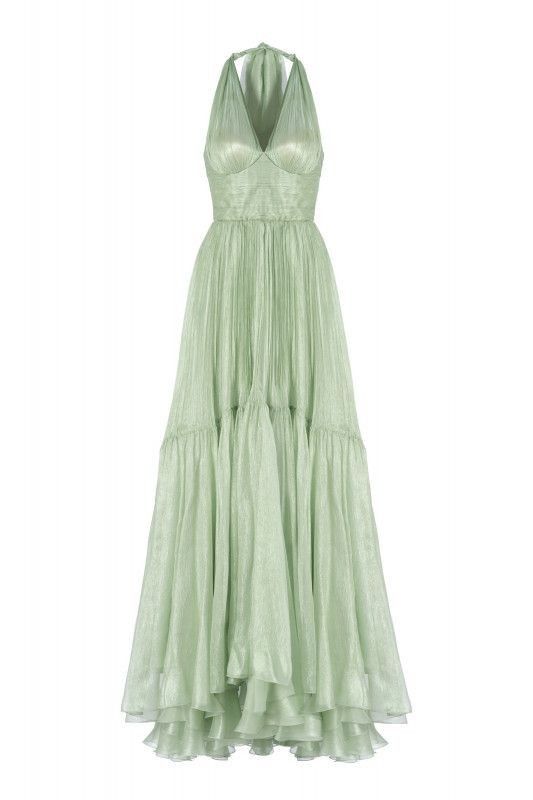 A Line V Neck Sleeveless Green Long Evening Prom Dresses         S7107