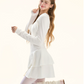 White Long Sleeve Tiered Mini Dress With Ruched Neckline And Bow Detail R9295