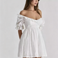 White Puff Sleeve Ruffled Babydoll Mini Dress R9138