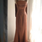Brown satin backless sexy and elegant long ball gown R6727