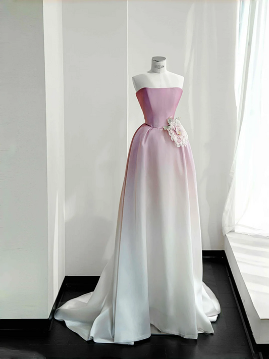 Pink tube top slim waist elegant cute long dress, prom dress R5622