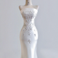 White strapless, fitted, bodycon long ball gown/bridal dress R8192