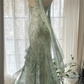 Light green halter neckline, fitted waist, elegant long ball gown R7602