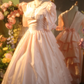 Pink square neckline fitted waist ball gown/bridal dress R7259