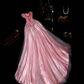 Pink strapless rhinestone high-waisted elegant fairy long ball gown R6926