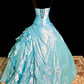 Light blue strapless, fitted waist, full skirt, long princess ball gown R8670
