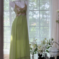 Gray-green halter-neck high-waisted long elegant ball gown R7641