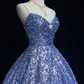 Blue suspender sequined backless waist A-line puffy princess dress homecoming dress R4955