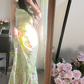 Light green, fresh and elegant halter-neck, fitted, bodycon long ball gown R7753