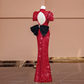 Red puff-sleeved, fitted waist, bodycon, sexy long ball gown/bridal dress R8392