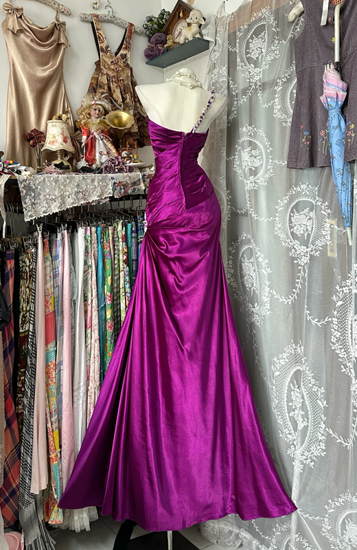 Purple Strapless Satin Waist Slim Mermaid Maxi Ball Gown R6128