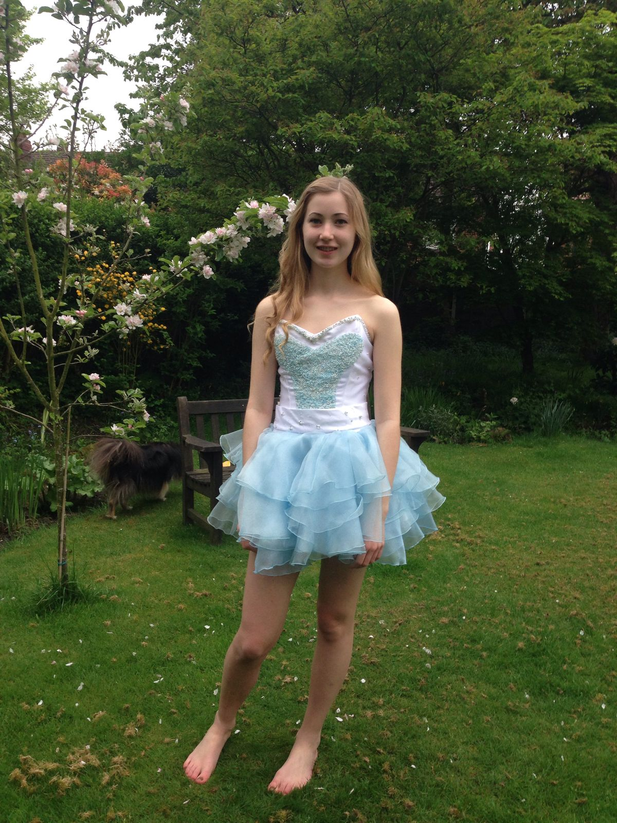 Light-colored tube-top waist cake puffy skirt homecoming dress R5576