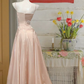 Light pink satin suspender waist slim fit A-line maxi ball gown R6066