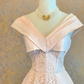 Pink V-neck fitted lace A-line ball gown, bridal dress R7239