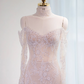 Light pink off-the-shoulder fitted long ball gown, bridal dress R8973