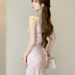 Pink suspender low-cut waist slim hip fishtail skirt R5030