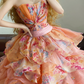 Light Pink Floral Strapless Waist-Cinched Puff-Skirt Ball Gown & Bridal Gown R7368