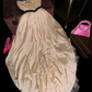 Champagne-colored strapless, fitted waist, asymmetrical hem ball gown R7046