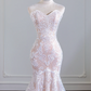Light pink strapless fitted waist bodycon long lace ball gown/bridal dress R8247