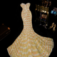 Yellow sequined halter-neck fitted mermaid long ball gown R6407