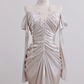 Light champagne-colored off-the-shoulder, fitted, long, sexy ball gown/bridal dress R8277