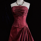 Dark red tube top pleated top with bud skirt short skirt suit homecoming dress R4996