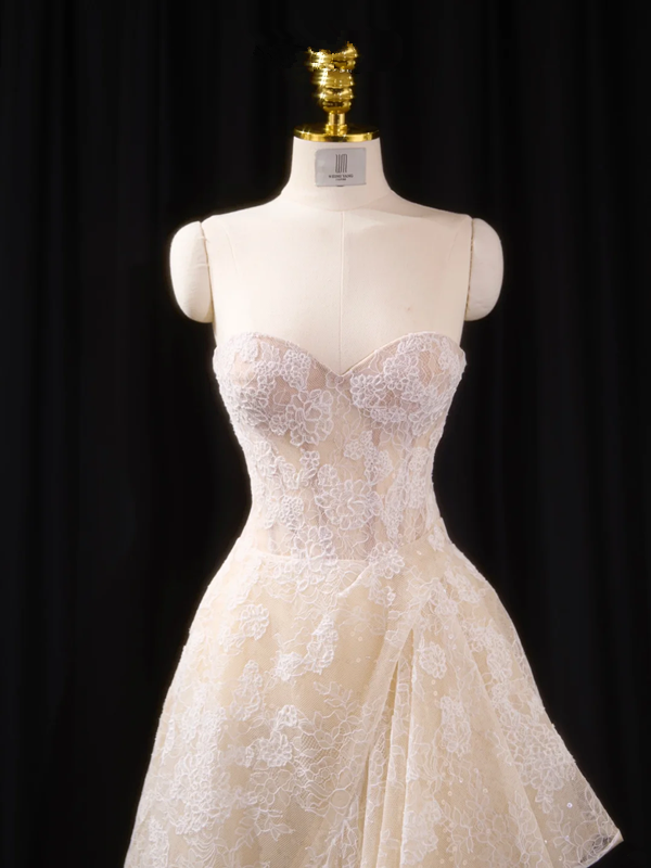 Light apricot strapless fitted long ball gown, bridal dress R8913